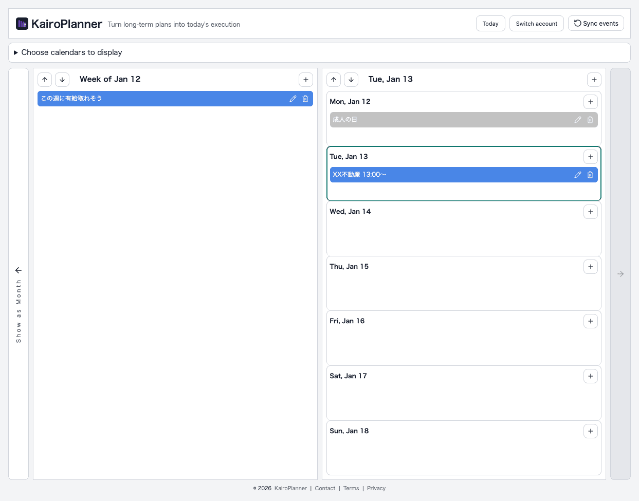 KairoPlanner screen capture - Week